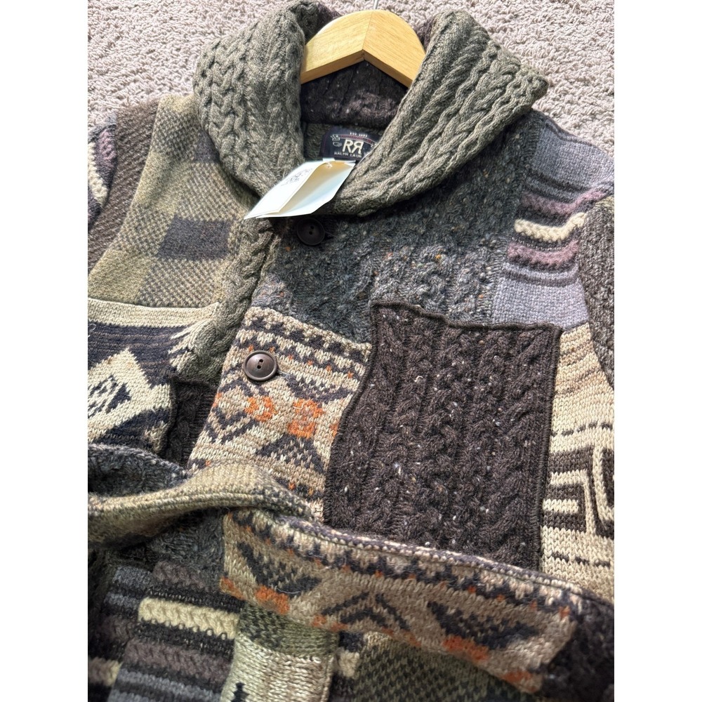 NWT RRL Double RL Patchwork Ranch Cardigan Shawl Collar Belted Wool Blend Mens S - Picture 11 of 16